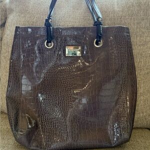Nine West Glossy Crocodile-Embossed Tote